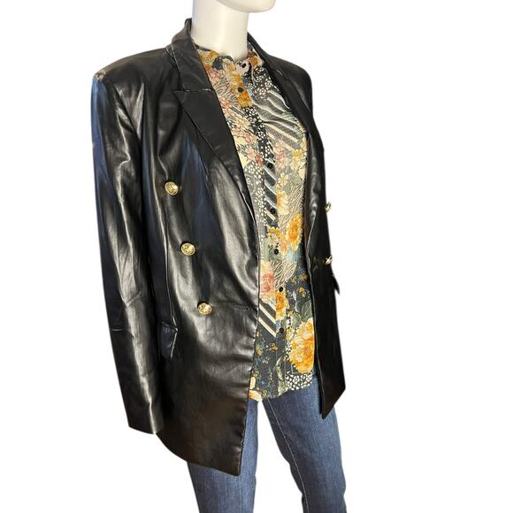 TRUTH By Republic Black Faux Leather Longline Double Breasted Blazer Size US 6 - Picture 2 of 7